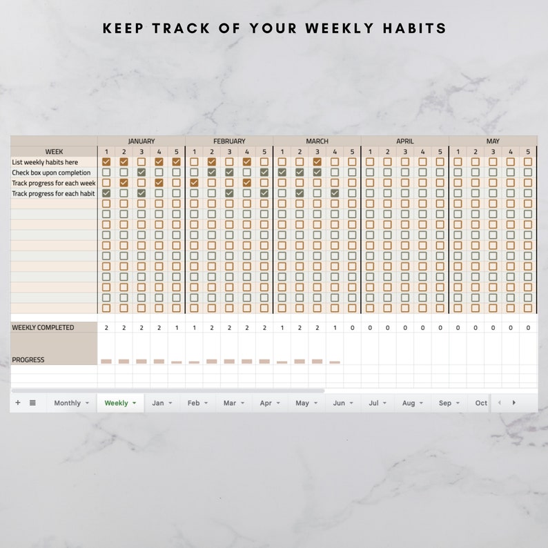 Habit Tracker Spreadsheet Google Sheets Template Monthly Etsy