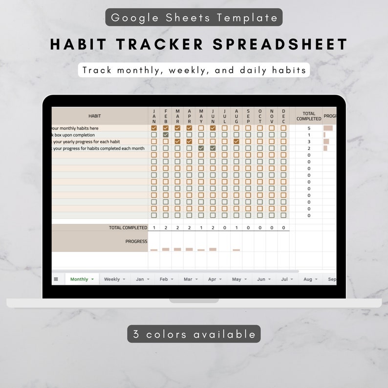 Habit Tracker Spreadsheet Google Sheets Template Monthly Etsy