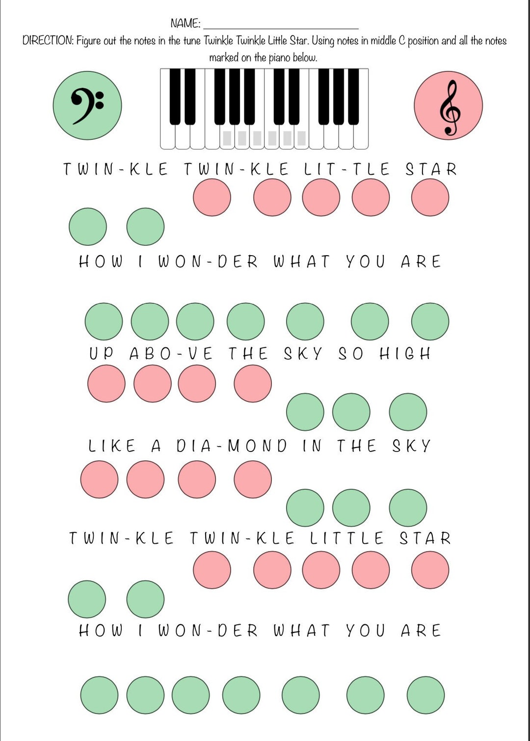 Twinkle Twinkle Little Star piano ear training sheet -  Portugal