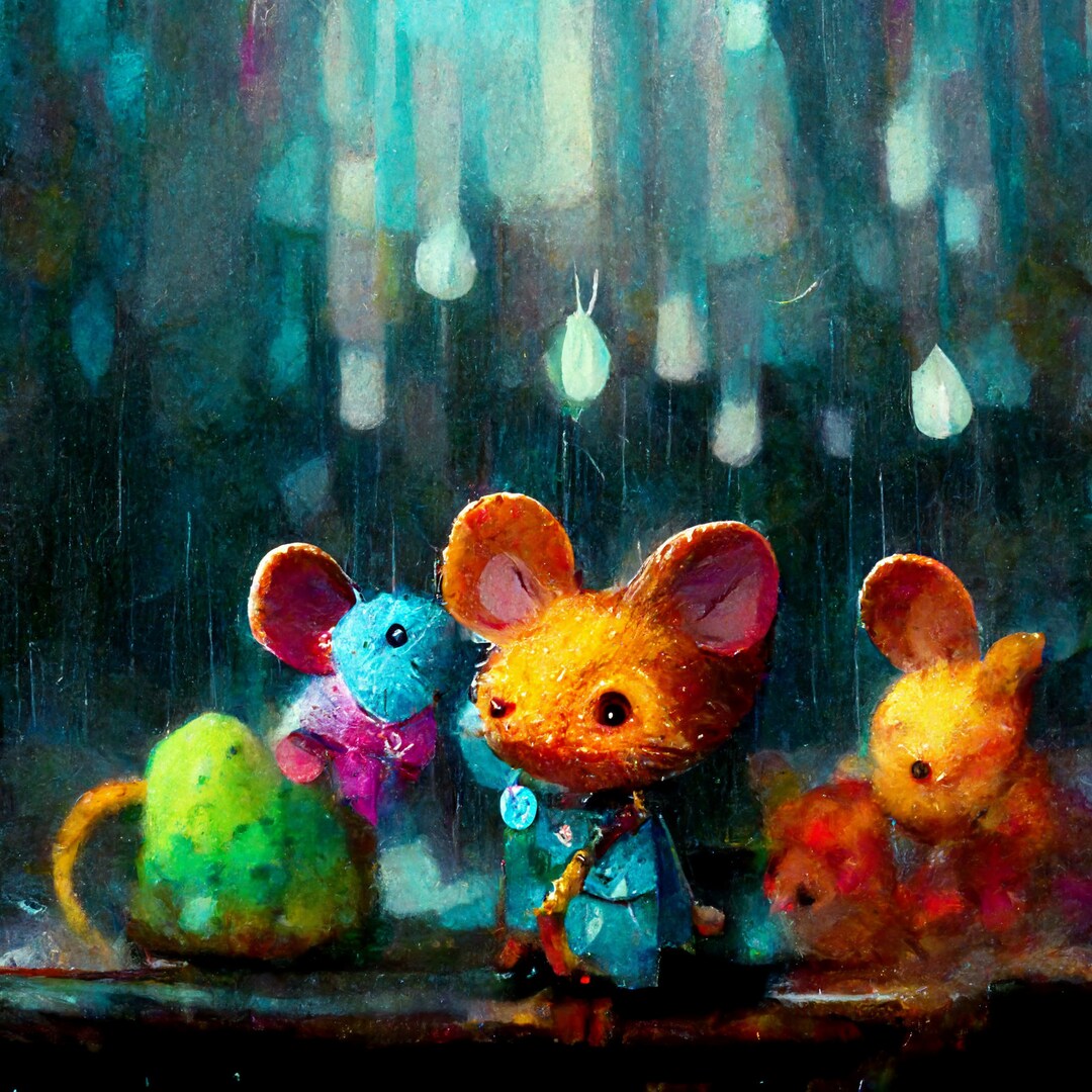 Colorful Mice Playing in the Rain Etsy