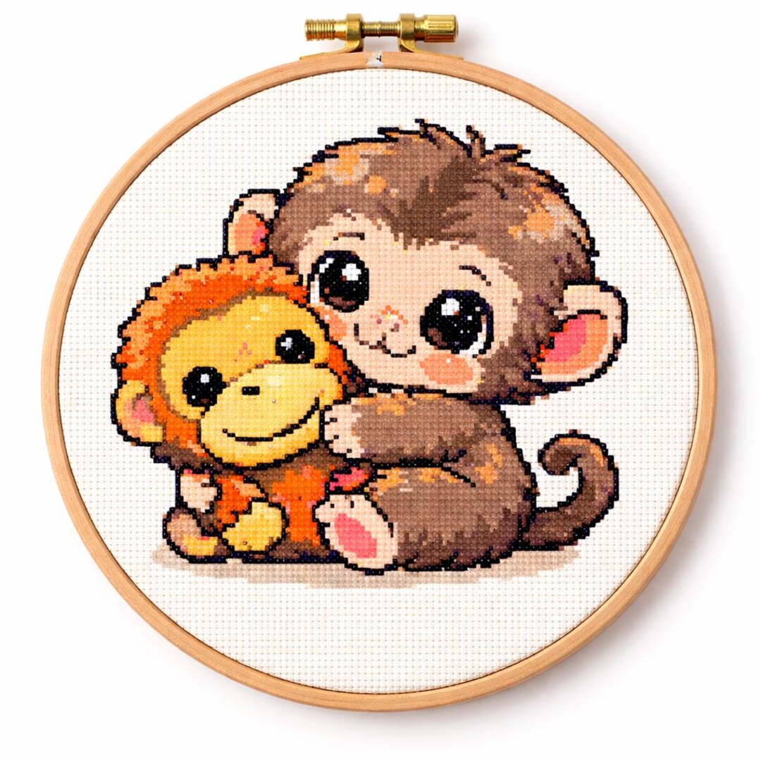Punch the Monkey Cross Stitch Pattern PDF – Cute Baby Monkey Hugging ...