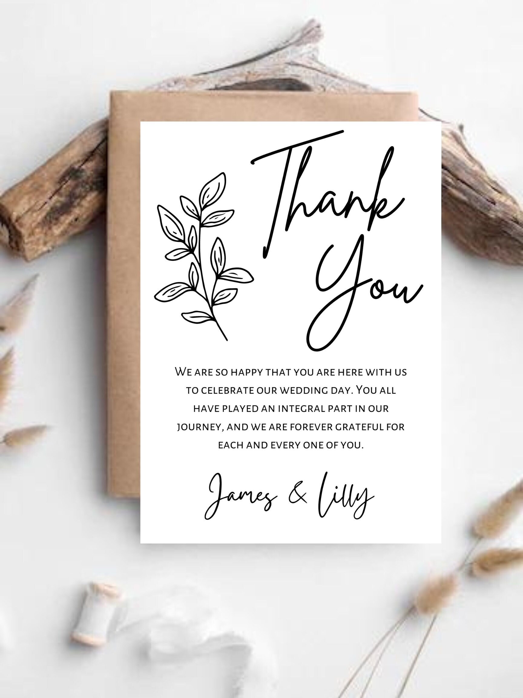 Minimalist Wedding Thank You Card Digital Template, 100% Editable ...