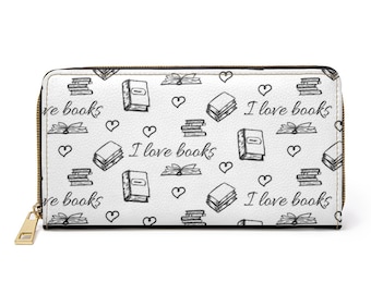 Bookish Faux Leather Zipper Wallet: I Love Books Design