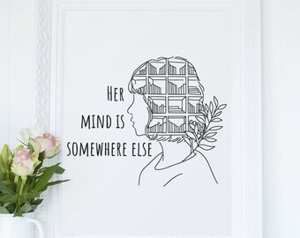 bookish print, bookish gifts, book wall art, book lover gift, line art print, minimalist, gifts for readers, gifts for reading, reader print