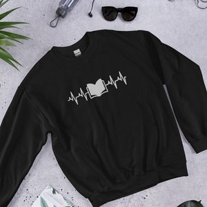 Embroidered Bookish Heartbeat Sweatshirt, Book Lover Apparel, Bookish Sweatshirt, Reading Sweatshirt, Gift for Book Lovers, Bookish Merch