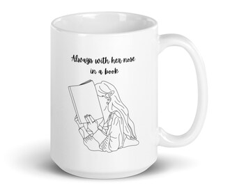 Nose in a Book, Book Lovers, Bookish, Reader, Reading, Gift for Readers White glossy mug