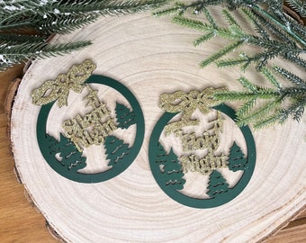 Emerald green Christmas tree decorations- wooden baubles- - green and gold baubles - holy night - silent night - Christian Christmas