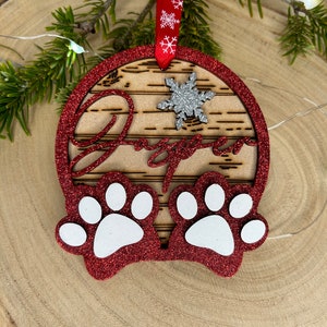 Personalized Pet Christmas Ornament: Glitter Paw Print Bauble