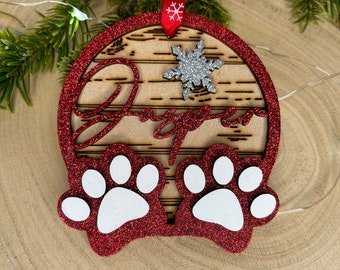 Personalized Pet Christmas Ornament: Glitter Paw Print Bauble