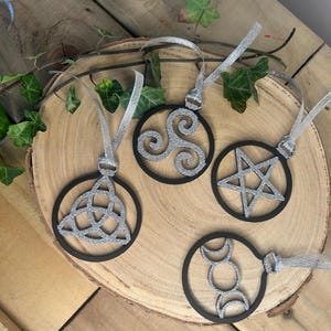 Wiccan Baubles: Triple Moon Witch Decorations - Set of 4