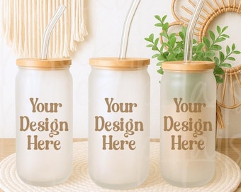 Maqueta de vaso Libbey esmerilado / Vaso de lata de 16 oz PNG / Maqueta de vaso de cocina bohemio / Foto de vaso de sublimación / Exhibición de producto / Descarga digital