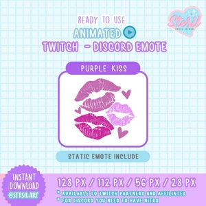ANIMATED Twitch and Discord Emote / lipstick kisses / PURPLE Color Valentine's Emote / love /  kawaii / Donation / Streamer / Pastel