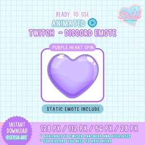 ANIMATED Twitch and Discord Emote / HEART spin / Purple Color Valentine&#39;s Emote / love /  kawaii / Donation / Streamer / Pastel