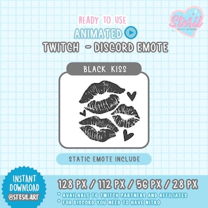 ANIMATED Twitch and Discord Emote / lipstick kisses / BLACK Color Valentine's Emote / love /  kawaii / Donation / Streamer / Pastel