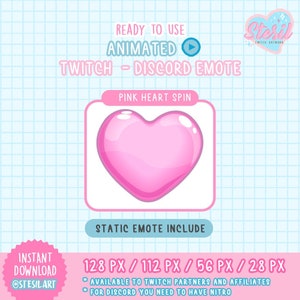 ANIMATED Twitch and Discord Emote / HEART spin / Pink Color Valentine&#39;s Emote / love /  kawaii / Donation / Streamer / Pastel