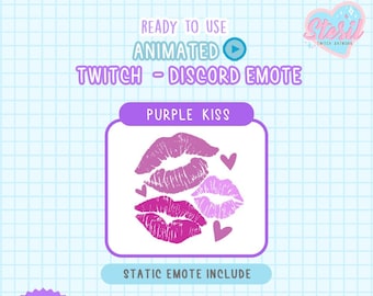 ANIMATED Twitch and Discord Emote / lipstick kisses / PURPLE Color Valentine's Emote / love /  kawaii / Donation / Streamer / Pastel