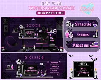 ANIMATED Twitch Stream Package / Gothic neon pink theme / esoteric / magic / astrology / moon / ouija / Streamer / Streamer Graphics