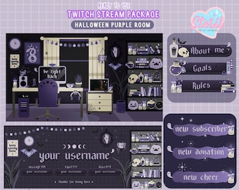 ANIMATED Twitch Stream Package / Purple halloween room theme / esoteric / magic / astrology / moon / ouija /witch Streamer