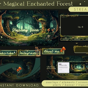 ANIMATED Magical Enchanted Forest Stream Package / TWITCH / glowing butterfly fairy mushroom mystic nature overlay alert panel screen vtuber