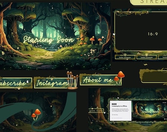 ANIMATED Magical Enchanted Forest Stream Package / TWITCH / glowing butterfly fairy mushroom mystic nature overlay alert panel screen vtuber