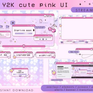 ANIMATED Y2K cute pink interface UI Stream Package / TWITCH / flower cherry butterfly retro computer overlay alert panel screen vtuber