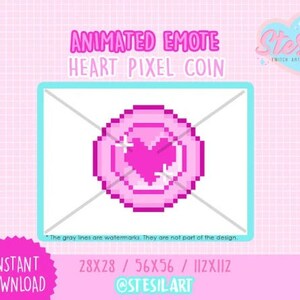 ANIMATED Twitch Emotes / Pixel Heart Coin / Channel Point /  kawaii / Donation / Streamer / Cute Colors / Pastel