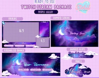 ANIMATED Twitch Stream Package / Purple Galaxy / sky / magic / moon / star / Aesthetic / Streamer / Streamer Graphics / overlays