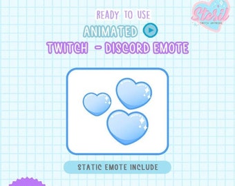 ANIMATED Twitch and Discord Emote / HEARTS rain / BLUE Color Valentine's Emote / love /  kawaii / Donation / Streamer / Pastel