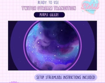 Twitch Stinger Transition /  Purple Galaxy / sky / magic / moon / star / Aesthetic / Streamer / Streamer Graphics / overlays / nebula