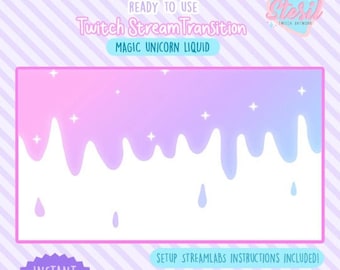 Twitch Stinger Transition /  Magic unicorn Liquid / spark / glitter / star / sky / aesthetic / Pastel / Iridescent