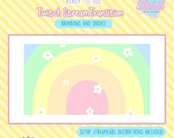 Twitch Stinger Transition /  Rainbow and Daisies theme / cute flowers / aesthetic / hippie / streamer graphics