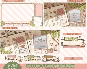 ANIMATED Twitch Stream Package / Aesthetic Bullet Journal Theme / Agenda / planner / Lofi / Notebook / Chill /Comfy / Streamer Graphic