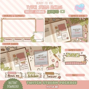 ANIMATED Twitch Stream Package / Aesthetic Bullet Journal Theme / Agenda / planner / Lofi / Notebook / Chill /Comfy / Streamer Graphic