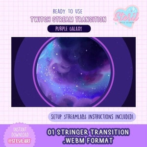 Twitch Stinger Transition /  Purple Galaxy / sky / magic / moon / star / Aesthetic / Streamer / Streamer Graphics / overlays / nebula