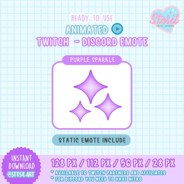 Animated and Static Twitch - Discord Emote / Sparkle / purple Color / Star / Shine /  kawaii / Streamer / Pastel / Galaxy