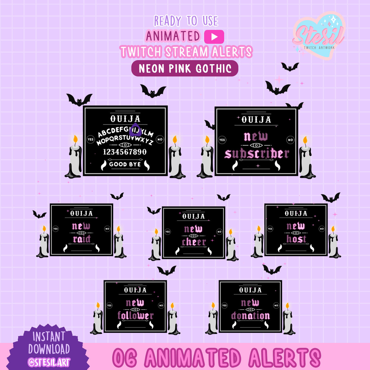 PAQUETE ANIMADO Twitch Stream / Tema gótico neón rosa / esotérico ...