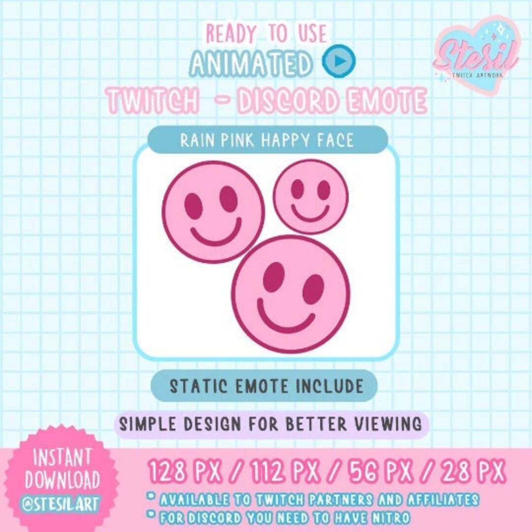 Animated and Static Twitch - Discord Emote / RAIN PINK Happy Face ...