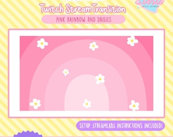 Twitch Stinger Transition /  Pink Rainbow and Daisies theme / cute flowers / aesthetic / hippie / streamer graphics