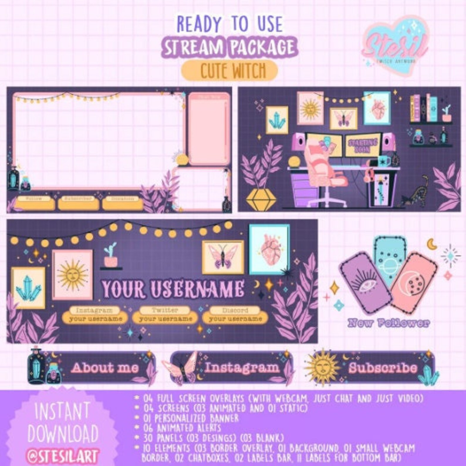 ANIMATED Twitch Stream Package / Cute Witch Setup Theme / - Etsy