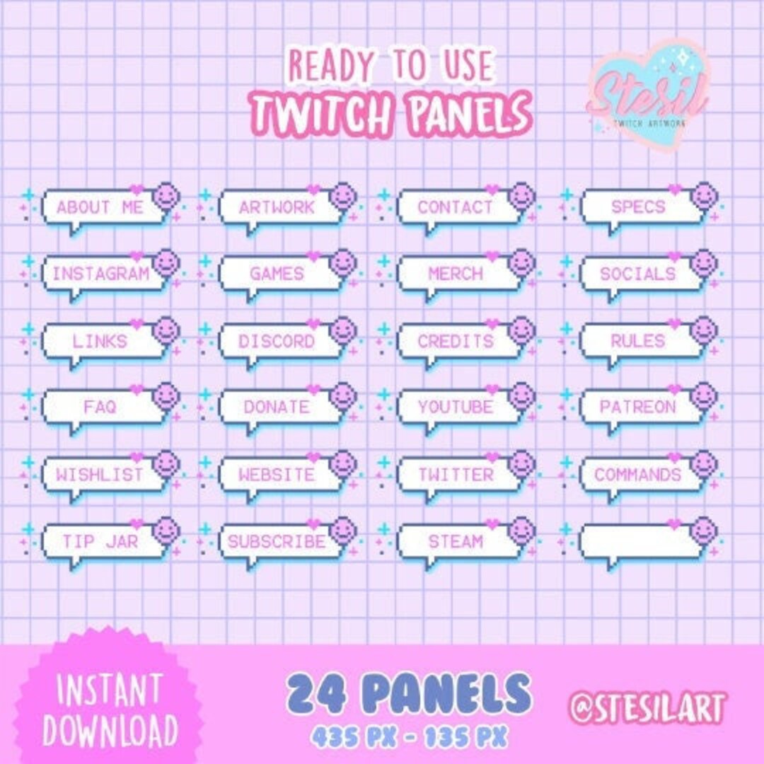 Twitch Panels / Chat / Pixel / Emoticon / Kawaii / Streamer / Pastel ...