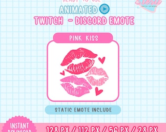 ANIMATED Twitch and Discord Emote / lipstick kisses / PINK Color Valentine's Emote / love /  kawaii / Donation / Streamer / Pastel