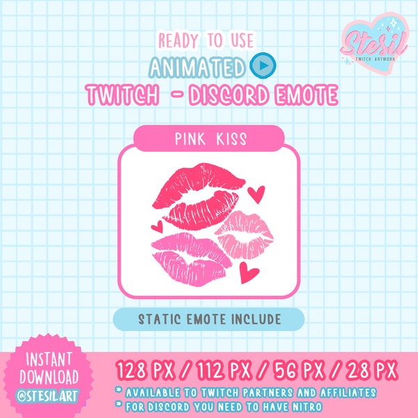 ANIMATED Twitch and Discord Emote / lipstick kisses / PINK Color Valentine's Emote / love /  kawaii / Donation / Streamer / Pastel