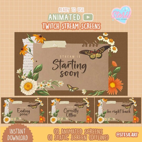 ANIMATED Twitch Stream Package / Brown Nature Scrapbook Theme ...