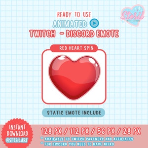 ANIMATED Twitch and Discord Emote / HEART spin / red Color Valentine&#39;s Emote / love /  kawaii / Donation / Streamer / Pastel