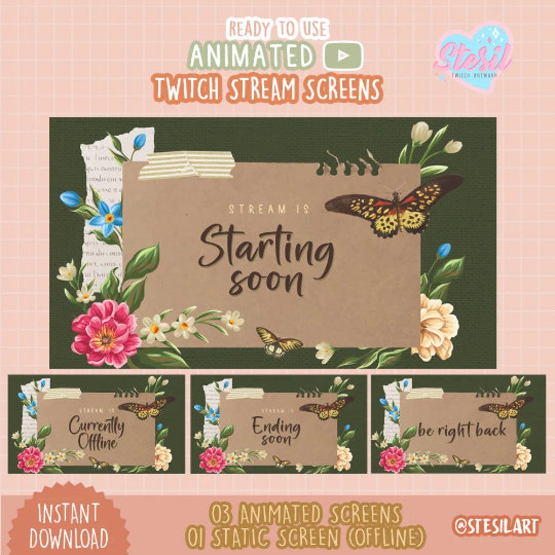 ANIMATED Twitch Stream Package / Nature Scrapbook Theme / Etsy