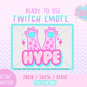 Twitch Emote / HYPE Kitty / Paw / Cat / Pastel /  kawaii / Streamer Graphics