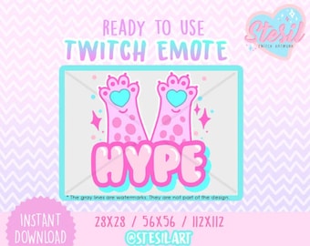 Twitch Emote / HYPE Kitty / Paw / Cat / Pastel /  kawaii / Streamer Graphics