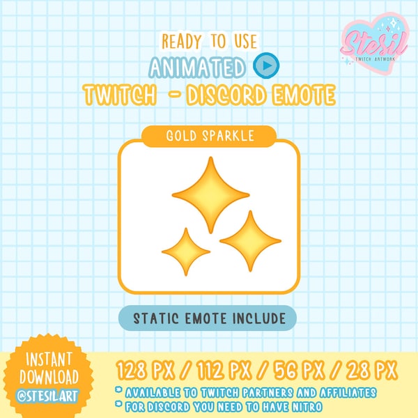 Animated and Static Twitch - Discord Emote / Sparkle / GOLD color / Star / Shine /  kawaii / Streamer / Pastel / Galaxy