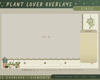 05 Twitch Overlays and 11 Elements / plant lover theme / overlays / elements / nature flowers / Streamer Graphics