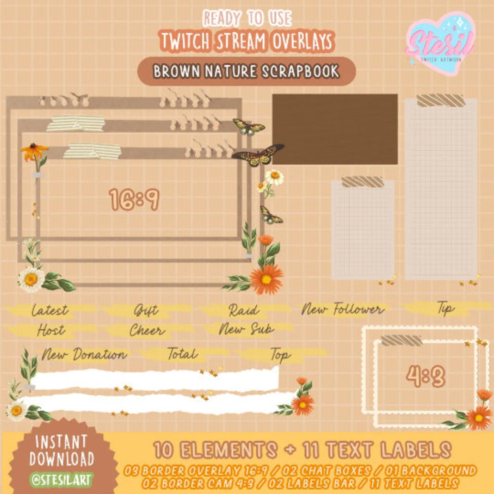 ANIMATED Twitch Stream Package / Brown Nature Scrapbook Theme ...